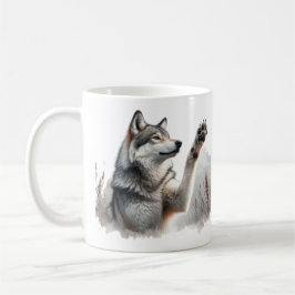 Grijze wolf Paws Up in Waterverf Koffiemok