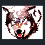 Grijze Wolf Pop Art Poster - Wilde dieren<br><div class="desc">Gray Wolf Portrait & Full Moon - Blue Tones Face of Grey Wolf - College Pop Art - Wilde dieren - World of Extreme Animals - Wolven Computer Afbeeldingen - Digital Comic Style Animal Art</div>