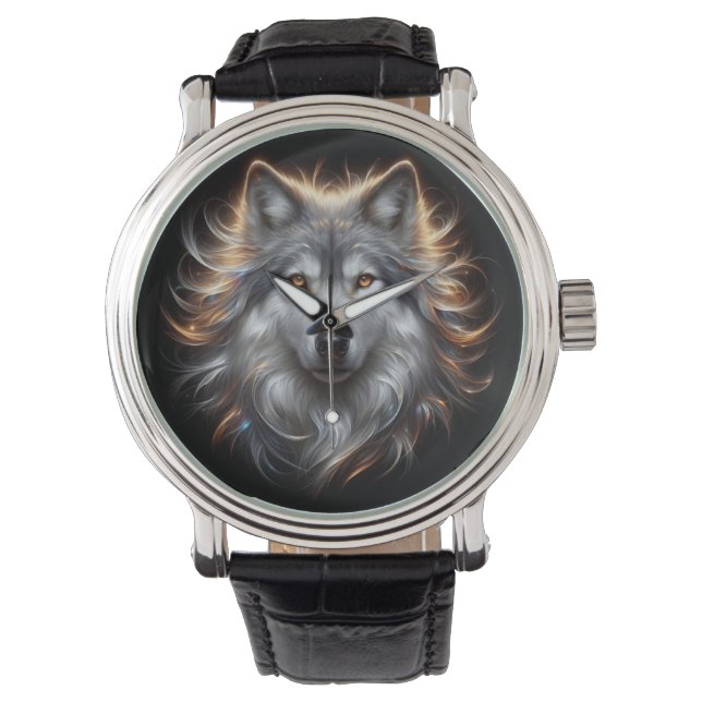 Grijze Wolf Portret eWatch Horloge (Voorkant)