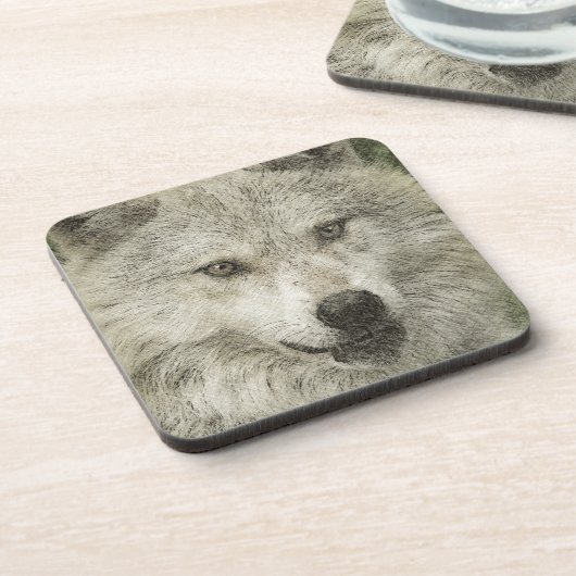 Grijze Wolf Potlood Schets Wildlife Art Gift Bier Onderzetter (Linkerzijde)