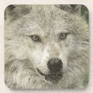 Grijze Wolf Potlood Schets Wildlife Art Gift Bier Onderzetter