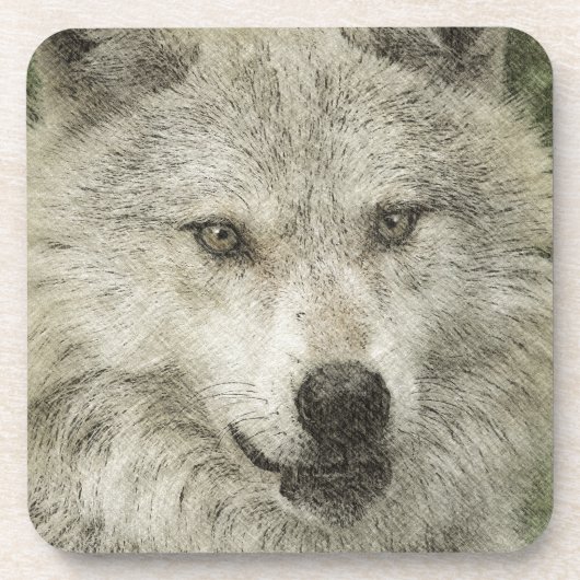 Grijze Wolf Potlood Schets Wildlife Art Gift Bier Onderzetter (Voorkant)
