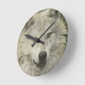 Grijze Wolf Potlood Schets Wildlife Art Gift Ronde Klok (Hoek)