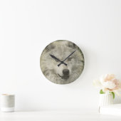 Grijze Wolf Potlood Schets Wildlife Art Gift Ronde Klok (Huis)