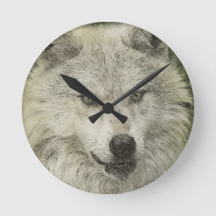 Grijze Wolf Potlood Schets Wildlife Art Gift Ronde Klok