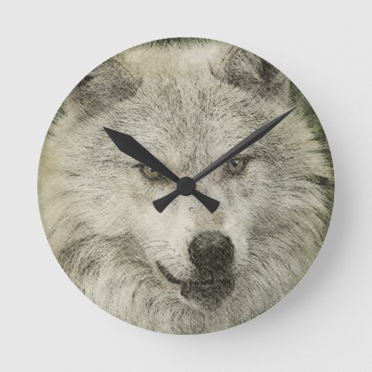 Grijze Wolf Potlood Schets Wildlife Art Gift Ronde Klok (Voorkant)