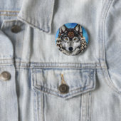Grijze Wolf Ronde Button 5,7 Cm (In situ)