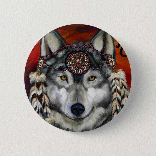 Grijze Wolf Ronde Button 5,7 Cm (Voorkant)
