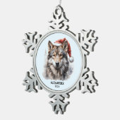Grijze Wolf Santa Hat gepersonaliseerd Tin Sneeuwvlok Ornament (Rechts)
