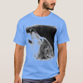 Grijze Wolf Schets Kunstwerk Blauwe Kleur T-shirt (Voorkant)