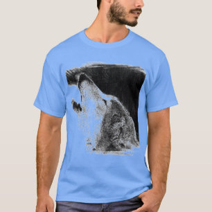 Grijze Wolf Schets Kunstwerk Blauwe Kleur T-shirt