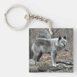 Grijze wolf sleutelhanger