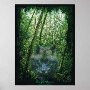 Grijze Wolf Spirit in Forest Eco Fantasy Art Poste Poster