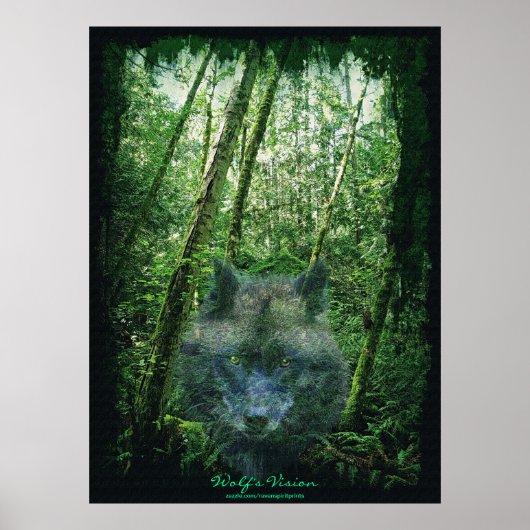 Grijze Wolf Spirit in Forest Eco Fantasy Art Poste Poster (Voorkant)