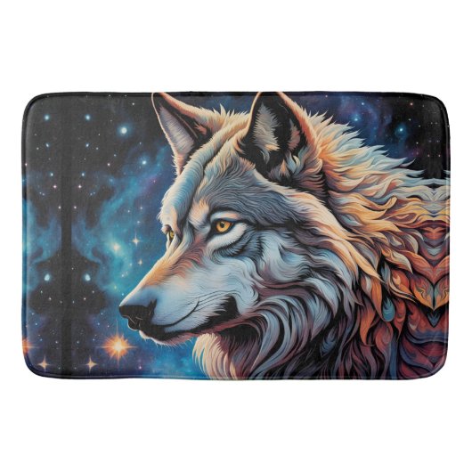 Grijze Wolf Sterrennacht Portret Badmat (Voorkant)