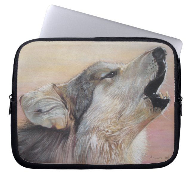 grijze wolf tegen in de zon gevloten dieren laptop sleeve (Voorkant)