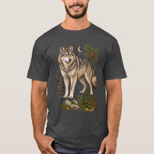 Grijze wolf veldgids natuurschildering t-shirt