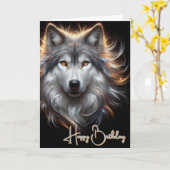 Grijze Wolf Verjaardagskaart Kaart (Gele Bloem)