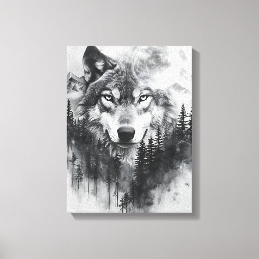 Grijze wolf verpakt canvas afdruk (Voorkant)