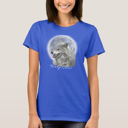 Grijze Wolf & Volle Maan WOLF CLAN Wildlife Art T-shirt (Voorkant)