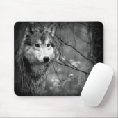 Grijze Wolf - Zwart-wit Muismat (Met muis)