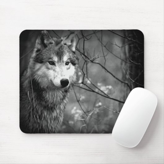 Grijze Wolf - Zwart-wit Muismat (Met muis)