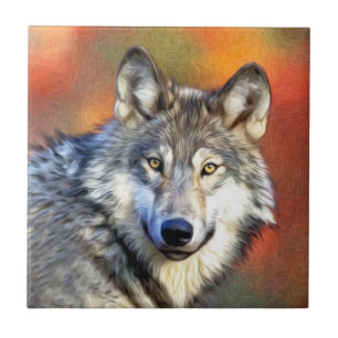 Grijze wolfkunst schilderen tegeltje
