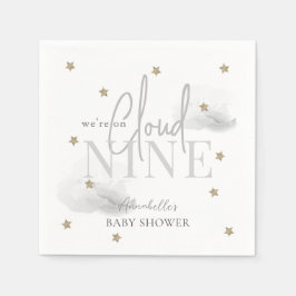 Grijze Wolk 9 Gouden Sterren Waterverf Baby shower Servet