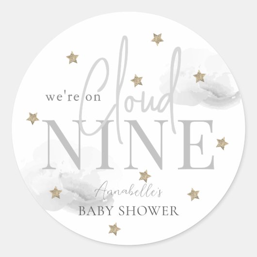 Grijze wolk 9 gouden sterren Waterverf jongen Baby Ronde Sticker (Voorkant)
