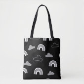 Grijze wolken en regenbogen op zwarte Canvas tas (Voorkant)