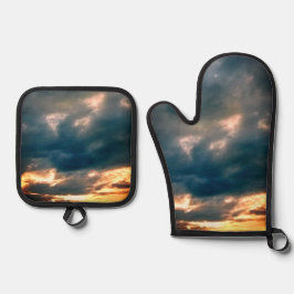 Grijze wolken ovenwant & pannenlap set