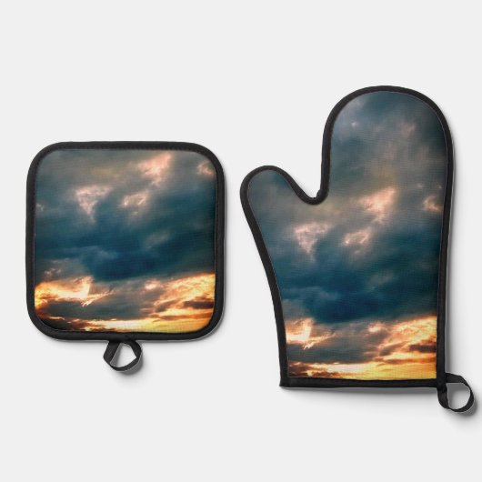 Grijze wolken ovenwant & pannenlap set (Voorkant)