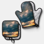 Grijze wolken ovenwant & pannenlap set (Voorkant / Achterkant)