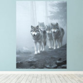 Grijze Wolven in Dikke Mist Canvas Afdruk (Insitu (Houten vloer))