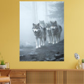 Grijze Wolven in Dikke Mist Canvas Afdruk (Insitu (Woonkamer))