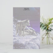 Grijze wolven in wintersneeuw bij nacht briefpapier (Staand voorkant)