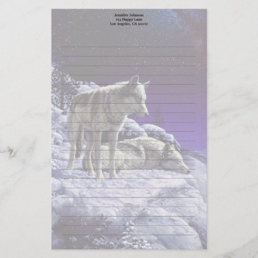 Grijze wolven in wintersneeuw bij nacht briefpapier (Voorkant)