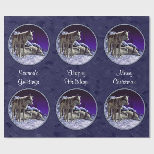 Grijze wolven in wintersneeuw bij nacht cadeaupapier (Vlak)