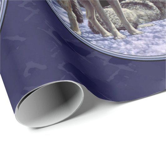 Grijze wolven in wintersneeuw bij nacht cadeaupapier (Rol Hoek)