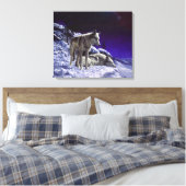 Grijze wolven in wintersneeuw bij nacht canvas afdruk (Insitu (Slaapkamer))