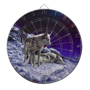 Grijze wolven in wintersneeuw bij nacht dartbord