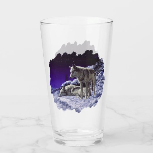 Grijze wolven in wintersneeuw bij nacht glas (Achterkant)