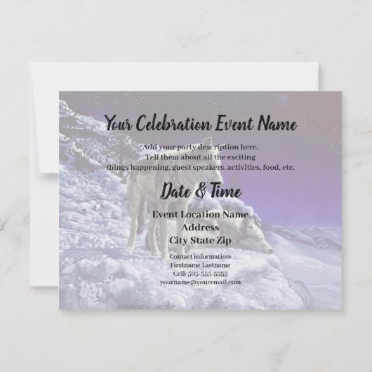 Grijze wolven in wintersneeuw bij nacht kaart (Achterkant)