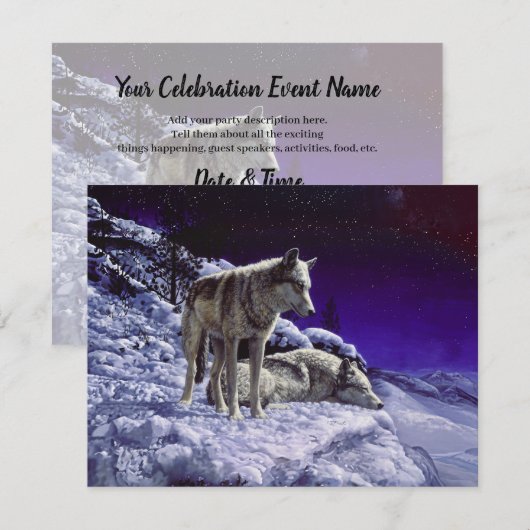 Grijze wolven in wintersneeuw bij nacht kaart (Voorkant / Achterkant)