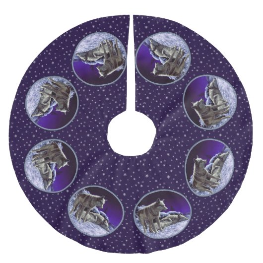 Grijze wolven in wintersneeuw bij nacht kerstboom rok (Voorkant)