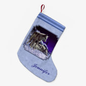 Grijze wolven in wintersneeuw bij nacht kleine kerstsok (Voorkant (Hangend))