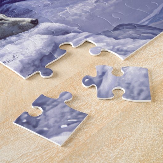 Grijze wolven in wintersneeuw bij nacht legpuzzel (Zijkant)