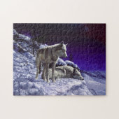 Grijze wolven in wintersneeuw bij nacht legpuzzel (Horizontaal)