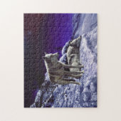 Grijze wolven in wintersneeuw bij nacht legpuzzel (Verticaal)