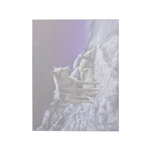 Grijze wolven in wintersneeuw bij nacht notitieblok (Linkerzijde)